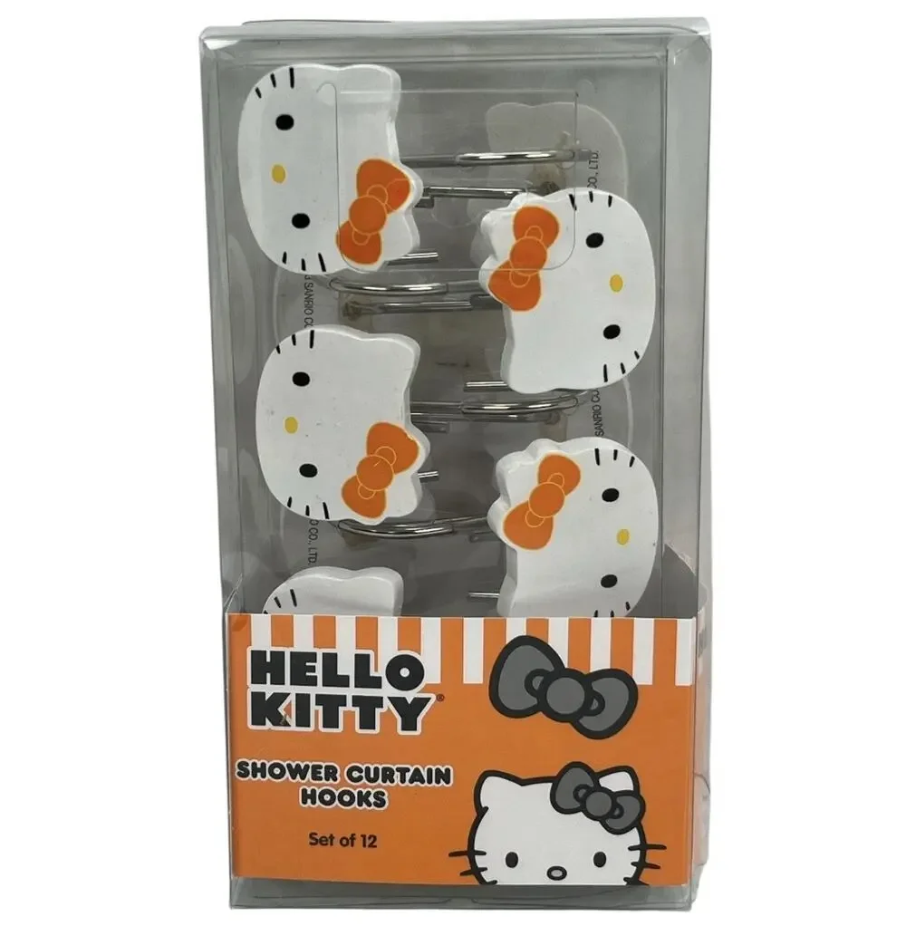 Hello Kitty Shower Curtain Hooks Set of 12 – Orange White Bathroom Decor